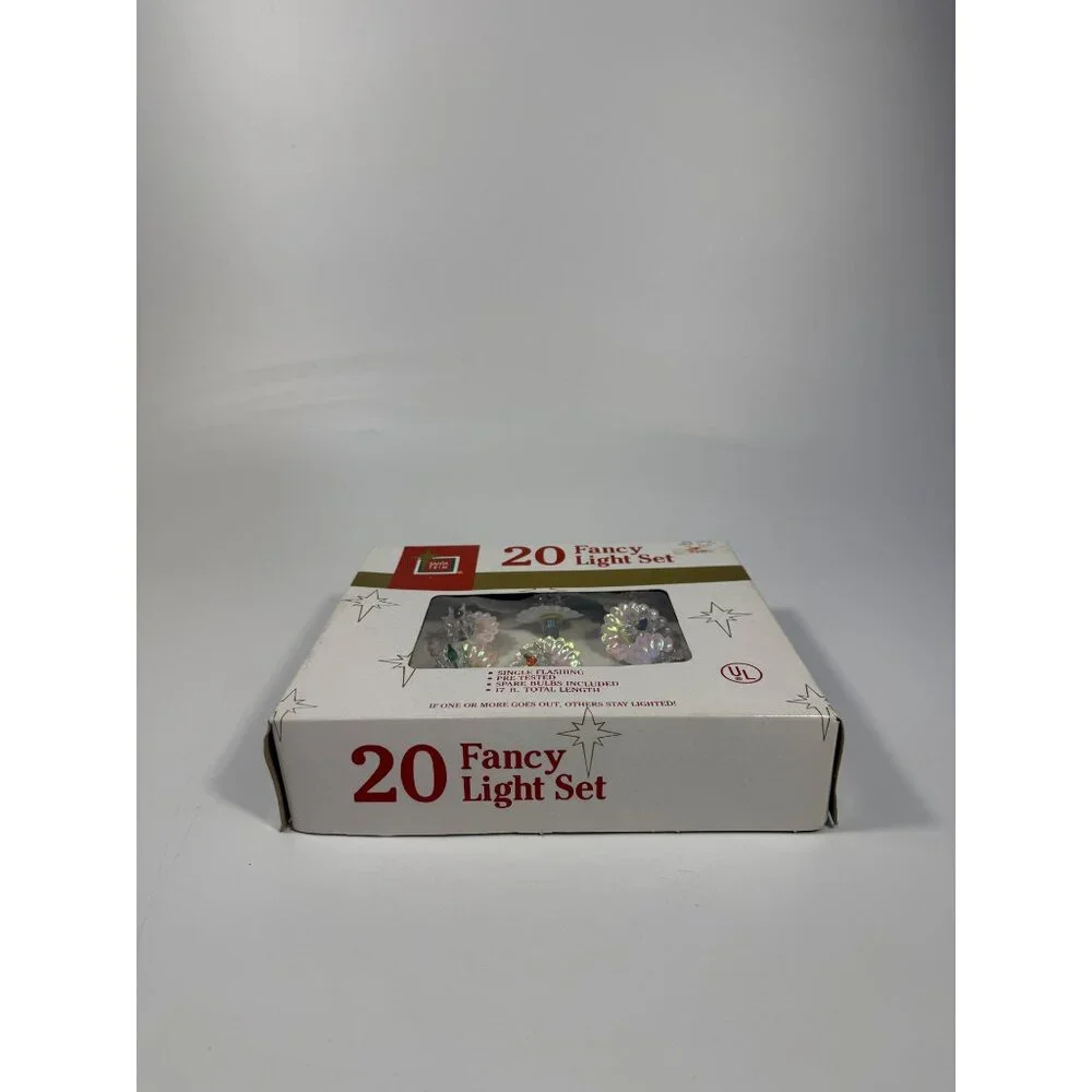Christmas Tree Lights Vintage Santa Trim 20 Fancy Light Set Iridescent Flowers